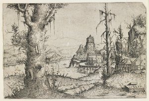 Großer Baum und Schloss an einem See