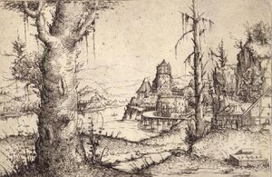 Flusslandschaft mit einem kräftigen Baum