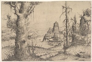 Flusslandschaft mit großem Baum links, 1546