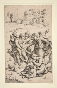 Das Massaker der Unschuldigen (Mittleres Blatt aus einer Serie von 3 Blättern) von Augustin Hirschvogel