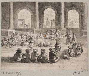 Orientalisches Palastinterieur mit einer Gesellschaft, die von Tänzern unterhalten wird