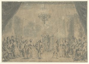 Ein Empfang, auf einer Bühne dargestellt von Augustin de Saint Aubin (manner of)