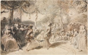 Kostümierte Tänzer in einem Gartentaverne, 1756 von Augustin de Saint Aubin