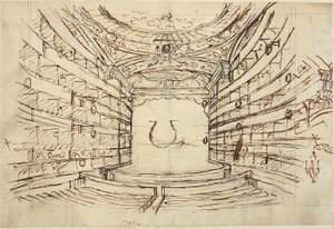 Studie für das Opernhaus, aus Microcosm of London von Augustus Charles Pugin