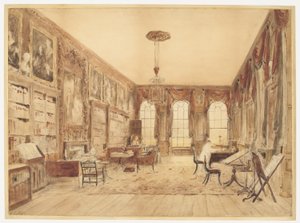 Das Innere der Bibliothek in Cassiobury von Augustus Charles Pugin
