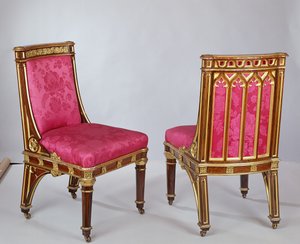Paar Stühle, hergestellt von Morel und Seddon von Augustus Welby Northmore Pugin