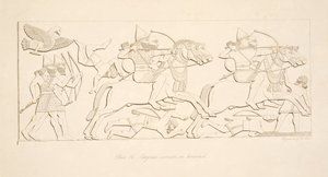 Assyrische Krieger zu Pferd, aus Denkmäler von Ninive, veröffentlicht 1849