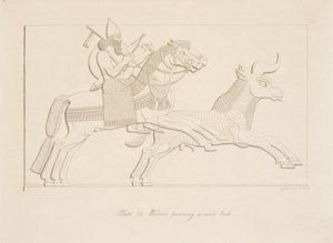 Krieger verfolgt einen wilden Stier, aus Denkmäler von Ninive, veröffentlicht 1849