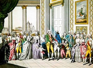 Kaiser Leopold II. und seine Familie begrüßen Ferdinand I., König von Neapel und Sizilien, und seine Familie in Wien