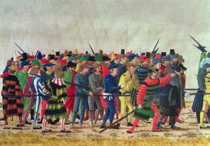 Hellebardiere von Maximilian I. (1459-1519) bewachen französische Gefangene