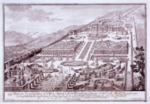 Prächtige Gärten und Palast des Barons de Huldenburg, von ihm in Widlingsau erbaut, 1719