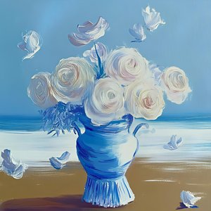 Blaue Vase Strandblüten