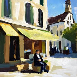Mann im sonnigen Café