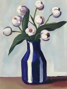 Weiße Blumen Blauer Vase von Avanesova Elena
