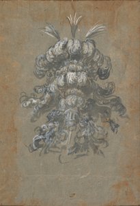 Entwurf für einen prächtigen Kopfschmuck mit Federn auf einem Helm, Frontalansicht, ca. 1620-1656