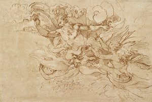 Jehova in einer flammenden Wolke, begleitet von Engeln, 16. Jahrhundert von Baldassare Peruzzi