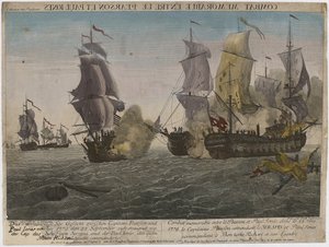 Denkwürdiger Kampf zwischen Pearson und Paul Jones..., ca. 1780 (Gravur)
