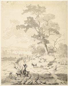 Landschaft mit großem Baum