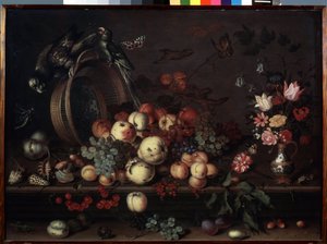 Stillleben mit Früchten, Blumen und Papageien