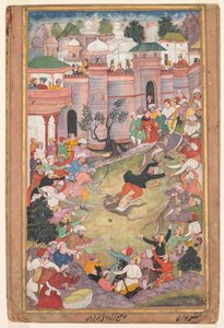 Das Spiel des Wolfslaufs in Tabriz, aus einem Akbar-nama (Buch von Akbar)