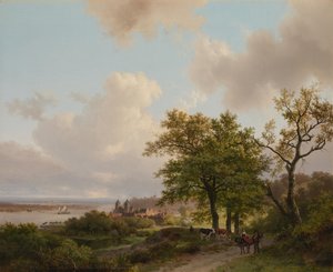 Eine Stadt an einem Fluss, von einer Anhöhe aus gesehen von Barend Cornelis Koekkoek