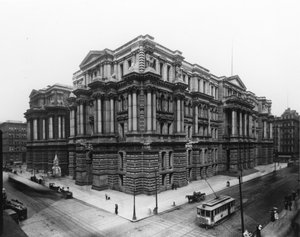 Ansicht des Chicagoer Rathauses und des Cook County Courthouse, ca. 1900