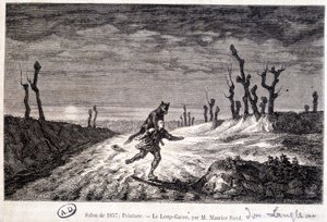 Werwolf (Werwolf) greift einen Mann an - nach einem Gemälde von Maurice Sand, ausgestellt im Salon von 1857 von Baron Dudevant Jean Francois Maurice (after) Sand