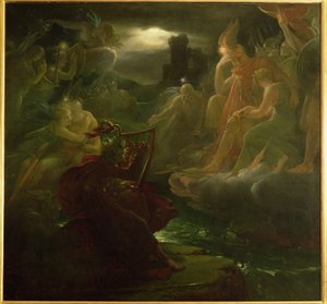 Ossian beschwört die Geister am Ufer des Flusses Lora mit dem Klang seiner Harfe, 1801