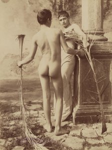 Ohne Titel [Zwei männliche Jugendliche mit Palmwedeln] von Baron Wilhelm von Gloeden