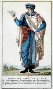 Directoire: „ein Mitglied des Rates der Alten“ Gravur von Baron de Vinck (19. Jahrhundert) Paris, B.N.