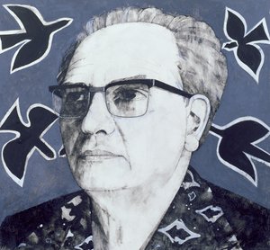 Porträt von Olivier Messiaen, Illustration für The Sunday Times, 1970er von Barry Fantoni