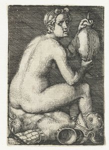 Nackte Frau, sitzend auf Rüstung von Barthel Beham