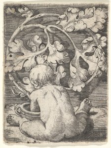 Nacktes Kind von hinten gesehen, sitzt vor einem Gefäß, Mitte des 17. Jahrhunderts von Barthel Beham