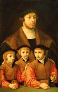 Porträt eines Mannes und seiner drei Söhne, späte 1530er bis frühe 1540er Jahre von Bartholomaeus Bruyn