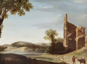 Landschaft mit klassischen Ruinen und Figuren