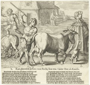 Der Vogt führt die Kuh des Bauern weg