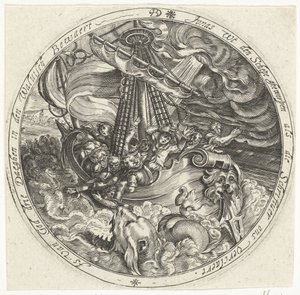 Jona wird von den Seeleuten über Bord geworfen von Bartholomeus Willemsz. Dolendo