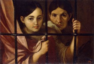 Zwei Frauen hinter einem Gitter von Bartolomé Esteban Murillo