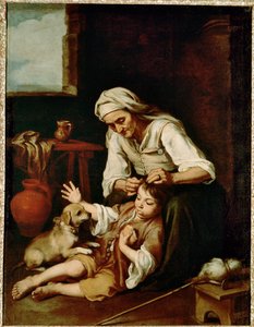 Vieja espulgando a un niño - eine alte Frau, die einem Jungen die Haare reinigt