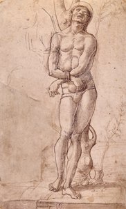 Heiliger Sebastian, ca. 1475, Zeichnung von Bartolomeo Montagna (ca. 1450-1523), Feder und braune Tinte, mit brauner Lavierung, 20x15 cm, Italien von Bartolomeo Montagna