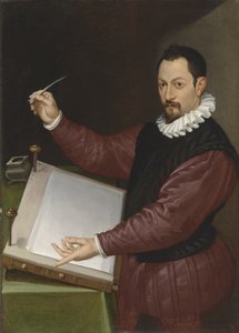 Porträt eines Schreibers in rotem Wams und weißer Halskrause von Bartolomeo Passarotti