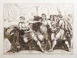 Cato, der nicht in der Sklaverei seiner Heimat überleben will, tötet sich selbst, indem er seine Eingeweide herausreißt von Bartolomeo Pinelli