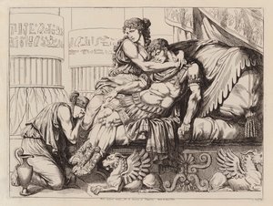 Tod von Mark Antony in den Armen von Cleopatra, 30 v. Chr.