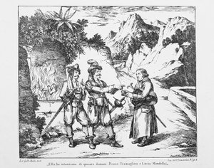 Don Abbondio begegnet zwei Bravi, Lithographie für Die Verlobten von Alessandro Manzoni (1785-1873)
