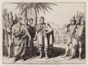 Gaius Popillius Laenas zieht einen Kreis im Sand um Antiochus IV Epiphanes