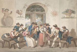 Innenraum eines römischen Gasthauses, 1817 von Bartolomeo Pinelli
