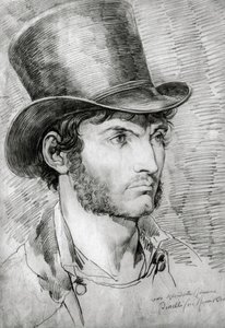 Männliches Porträt (Wahrer Römer), Zeichnung von Bartolomeo Pinelli (1781-1835)
