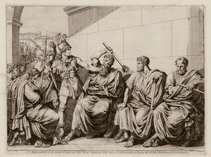 Marcus Papirius schlägt einen Gallier, der versucht, seinen Bart zu berühren, 387 v. Chr. von Bartolomeo Pinelli