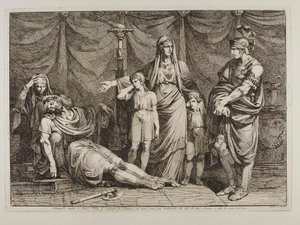 Tanaquilla zeigt den toten Körper von Tarquinio für Servius Tullius von Bartolomeo Pinelli