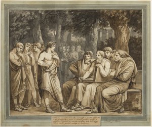 Telemachus beschreibt, wie er in die Versammlung auf Kreta aufgenommen wurde, aus Die Abenteuer des Telemach, Buch 5